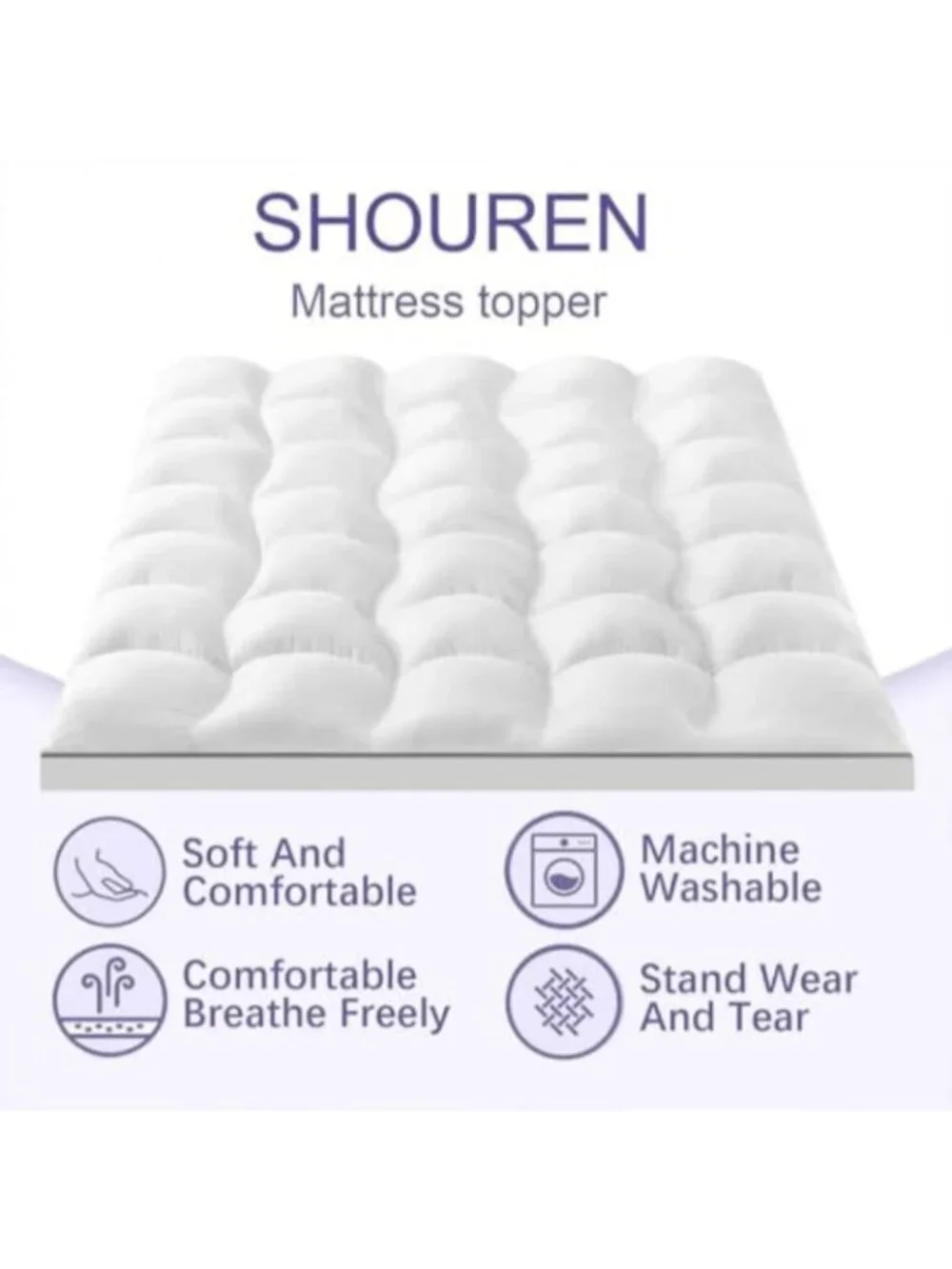 Memory Foam Mattress Topper King Pressure-Relieving Bed Topper with Secure Strap - Picture 2 of 6